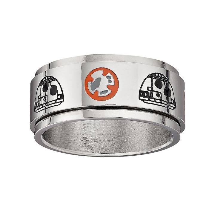 Star Wars: Episode Vii The Force Awakens Men's Bb-8 Stainless Steel Spinner Ring, Size: 9, Grey