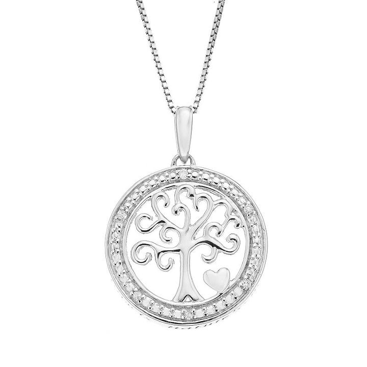 Timeless Sterling Silver Diamond Accent Sterling Silver Family Tree Pendant Necklace, Women's, White