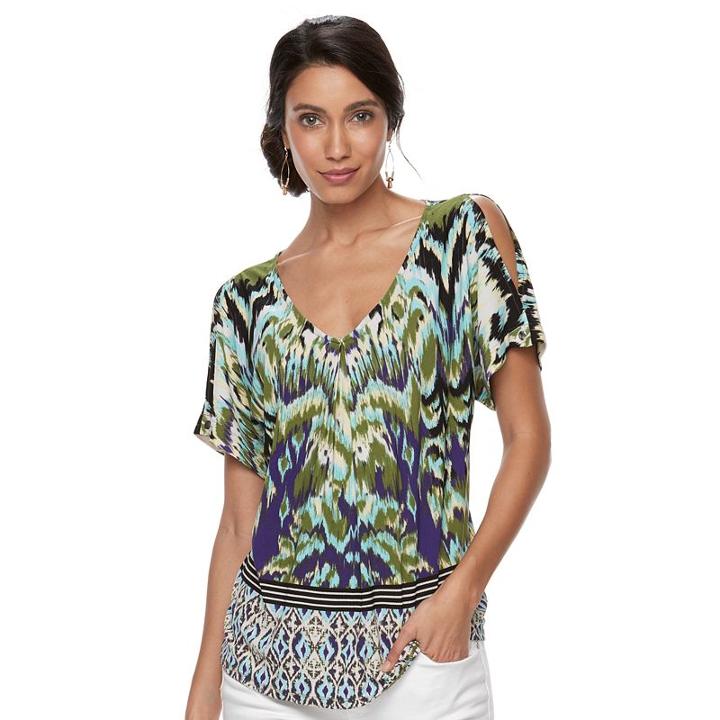 Petite Dana Buchman Cold-shoulder Tie-front Top, Women's, Size: M Petite, Brt Green