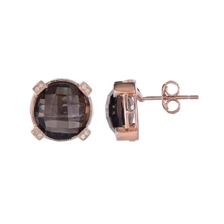 Rose Gold Tone Sterling Silver Smoky Quartz & Diamond Accent Stud Earrings, Women's, Brown
