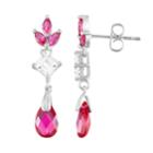 Sterling Silver Lab-created Ruby & Lab-created White Sapphire Drop Earrings, Women's, Red