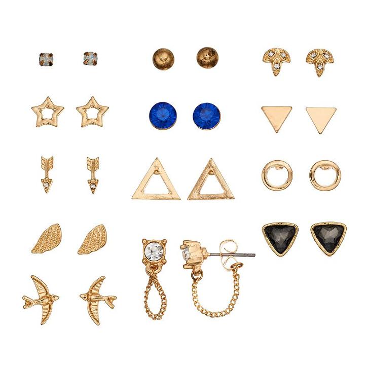 Mudd&reg; Bird, Star, Arrow, Triangle & Front Back Nickel Free Earring Set, Women's, Gold