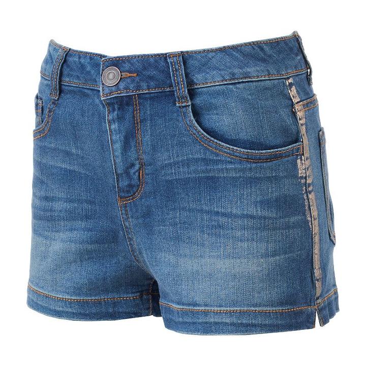 Juniors' So&reg; Foil Trim High-waist Jean Shortie Shorts, Teens, Size: 17, Blue Other