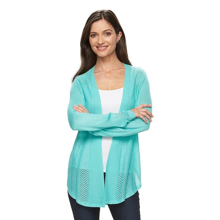 Women's Croft & Barrow&reg; Pointelle Cardigan, Size: Xs, Light Blue
