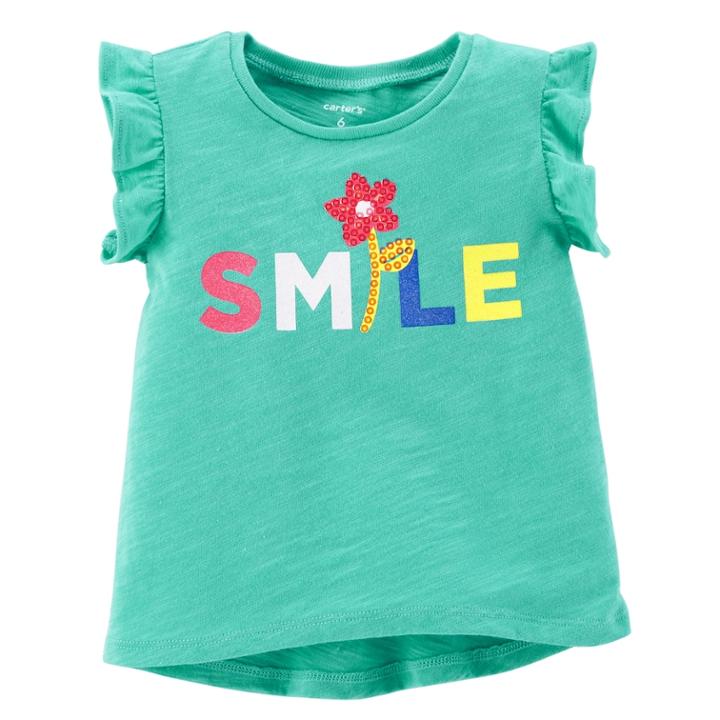 Girls 4-8 Carter's Smile Flower Sequin Applique Tee, Size: 4-5, Green
