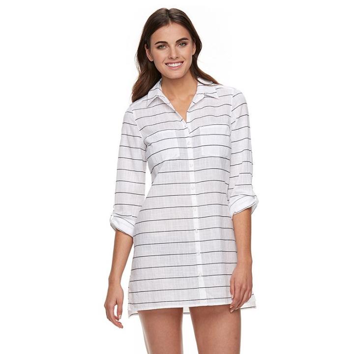 Women's Apt. 9&reg; Roll-tab Slubbed Cover-up, Size: Small, Beig/green (beig/khaki)