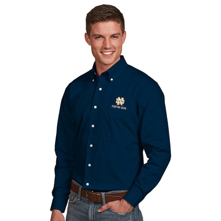 Men's Antigua Notre Dame Fighting Irish Dynasty Button Down Shirt, Size: Small, Blue