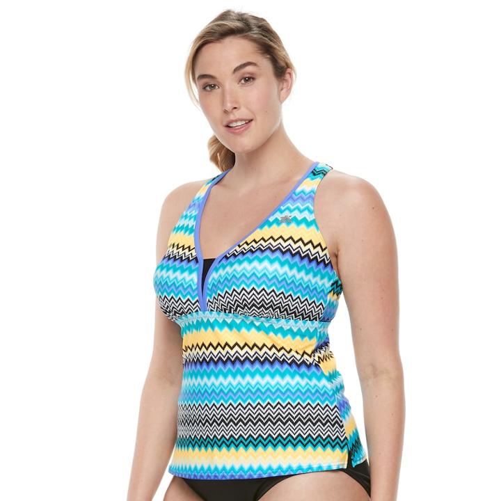 Plus Size Zeroxposur Zigzag Racerback Tankini Top, Women's, Size: 18 W, Blue