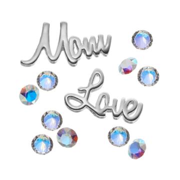 Blue La Rue Crystal Silver-plated Mom & Love Charm Set - Made With Swarovski Crystals, Women's, Grey