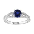 Lab-created Sapphire And 1/10 Carat T.w. Diamond Engagement Ring In 10k White Gold, Women's, Size: 7, Blue