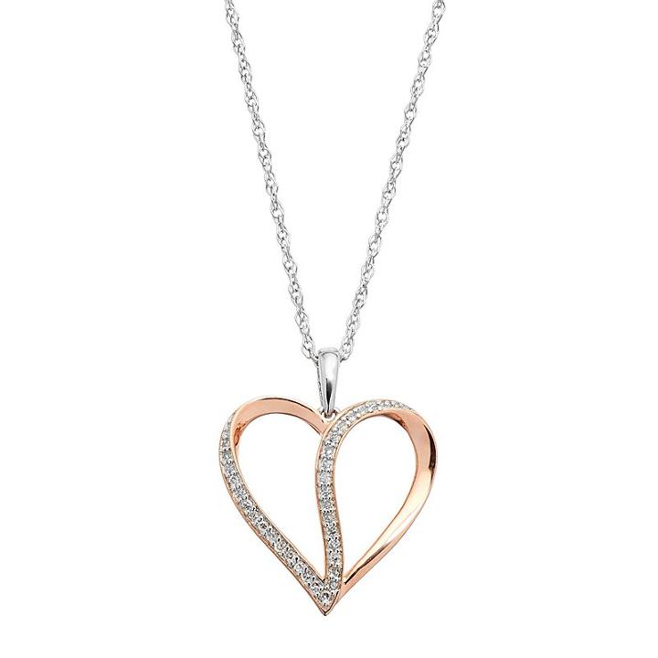 Sterling Silver 1/10 Carat T.w. Diamond Heart Pendant, Women's, White
