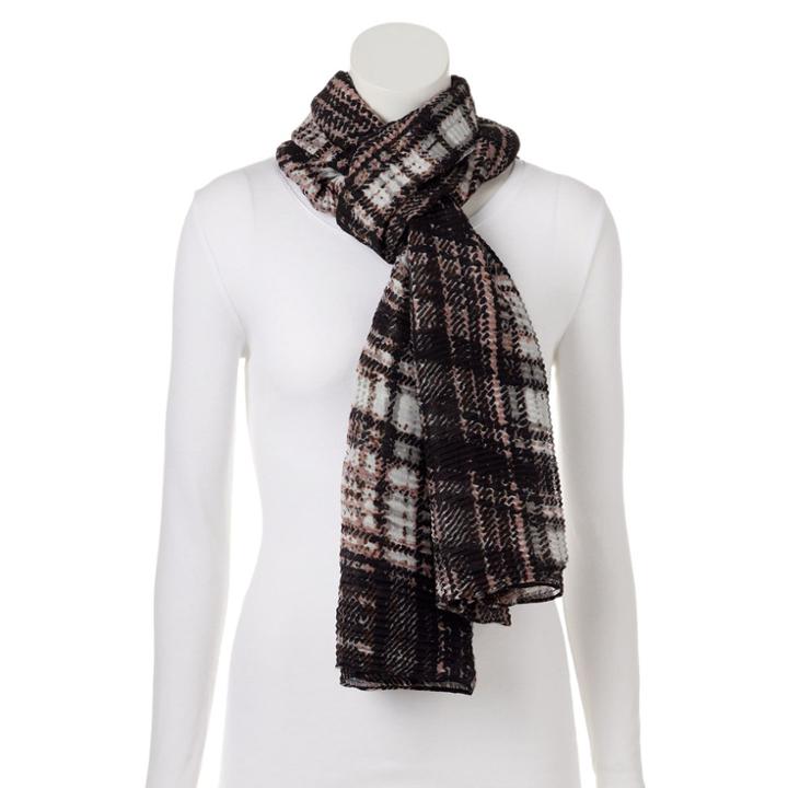 Apt. 9&reg; Plaid Pleated Oblong Scarf, Women's, Pink