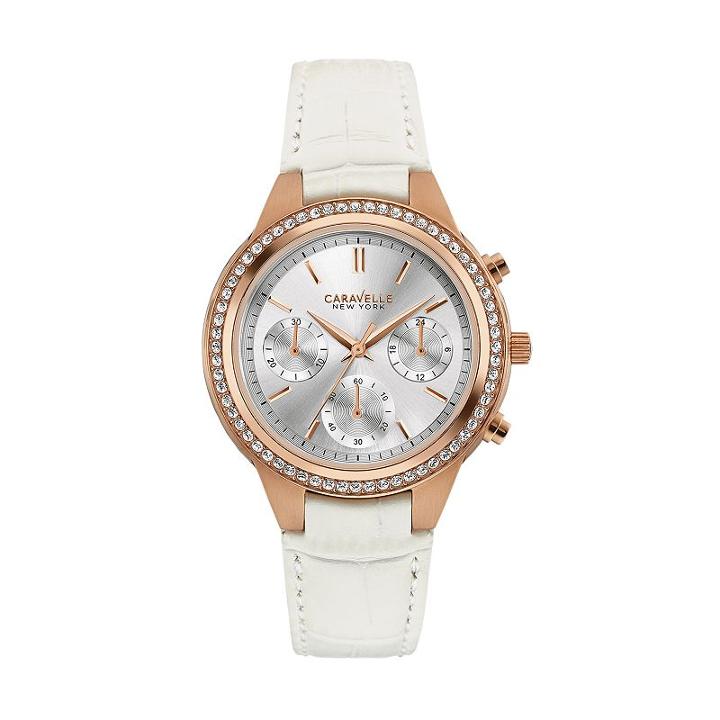 Caravelle New York By Bulova Women's Crystal Leather Chronograph Watch - 44l214, White