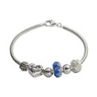 Individuality Beads Crystal Sterling Silver Snake Chain Bracelet, Knot & Mom Heart Bead Set, Women's, Size: 7.5, Blue