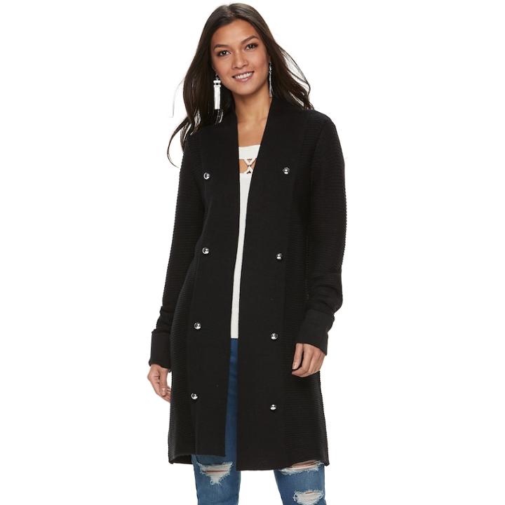 Women's Jennifer Lopez Long Ribbed Cardigan, Size: Xs, Black