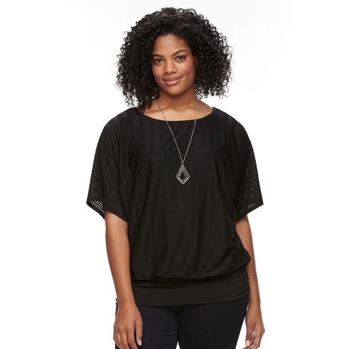 Plus Size Ab Studio Textured Banded-bottom Necklace Top, Women's, Size: 2xl, Black
