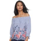 Women's Elle&trade; Embroidered Off-the-shoulder Top, Size: Xl, Blue