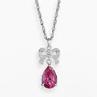 Sterling Silver Pink Topaz And Diamond Accent Bow Pendant, Women's, Size: 18