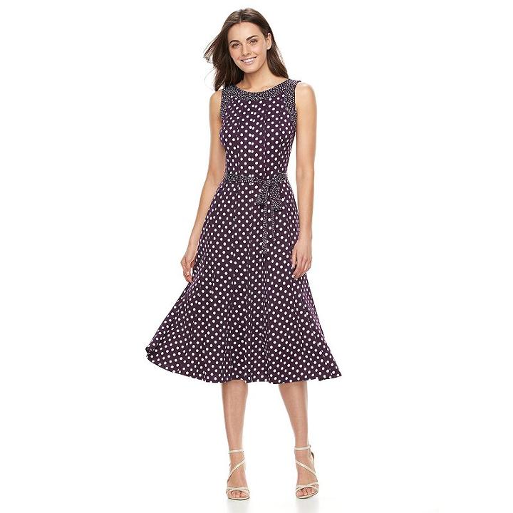 Women's Perceptions Polka-dot A-line Dress, Size: 10, Med Purple