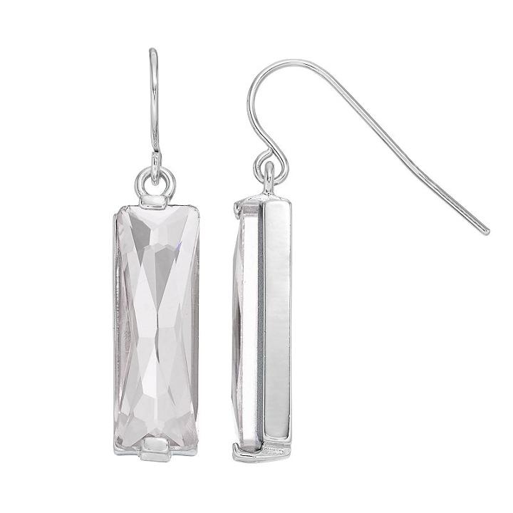 Sterling Silver Crystal Rectangle Drop Earrings, Women's, White