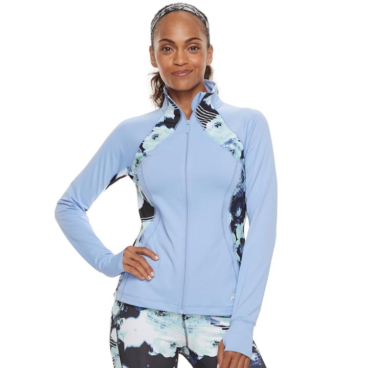 Women's Fila Sport&reg; Print Thumb Hole Zip-up Jacket, Size: Xs, Light Blue