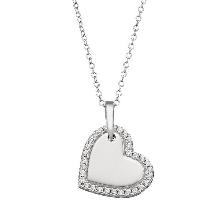 Qnotes Cubic Zirconia Sterling Silver Sideways Heart Pendant Necklace, Women's, Size: 18, White