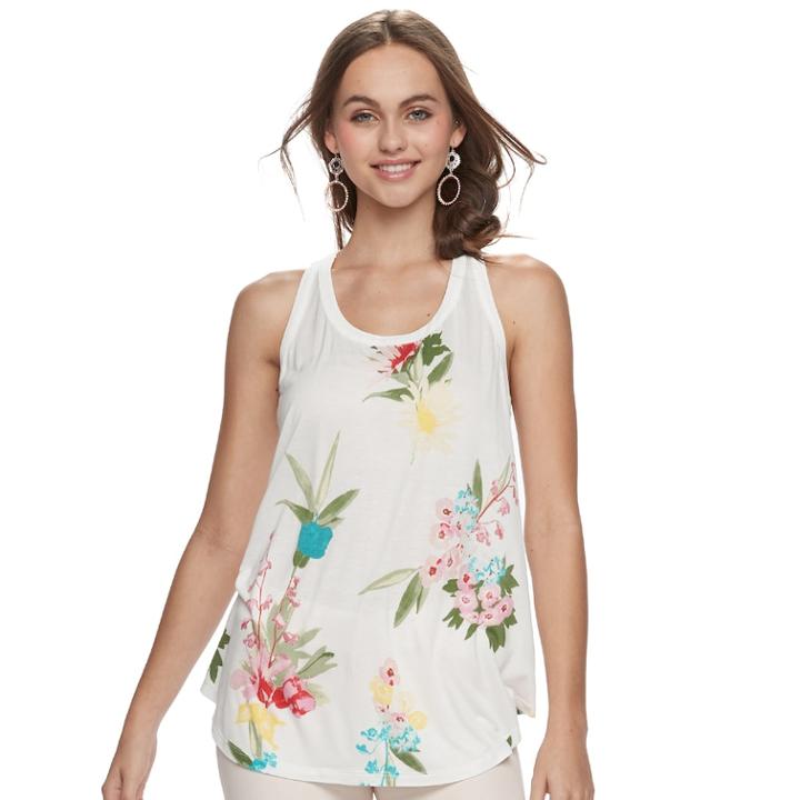 Juniors' Candie's&reg; Print Mixed-media Tank, Teens, Size: Medium, White