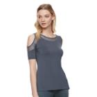 Women's Rock & Republic&reg; Cold-shoulder Studded Tee, Size: Medium, Blue