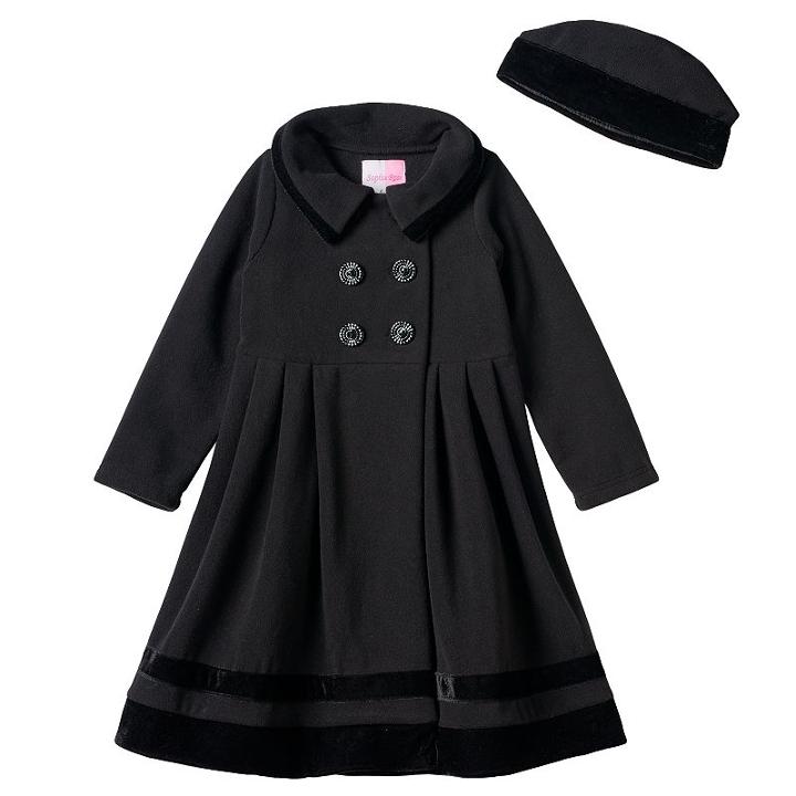 Girls 4-6x Sophie Rose Velvet Trim Black Coat, Girl's, Size: 5