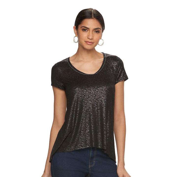 Women's Jennifer Lopez Metallic High-low Tee, Size: Small, Black