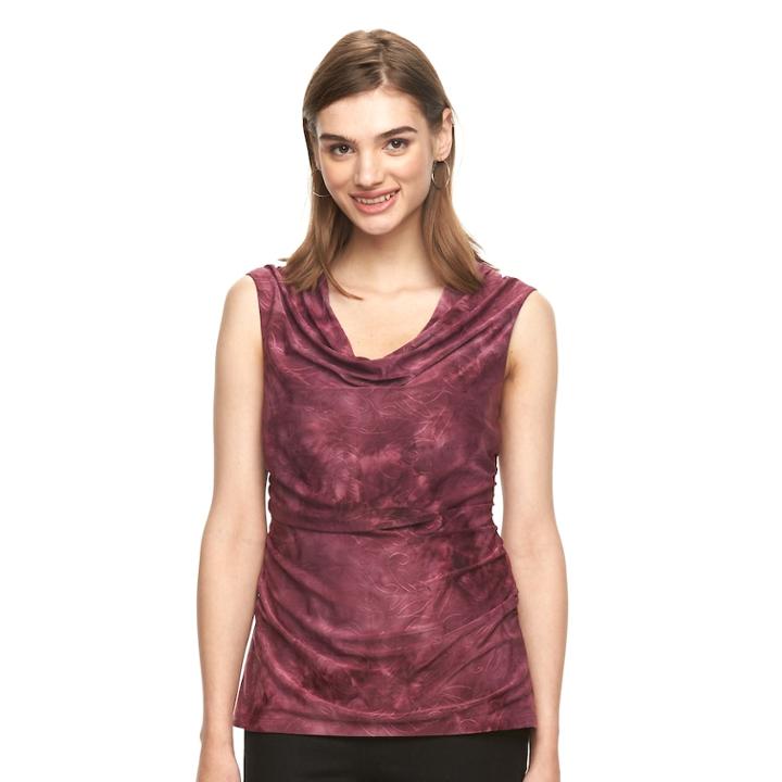 Women's Ab Studio Embroidered Drapeneck Top, Size: Medium, Med Purple