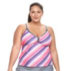 Plus Size Free Country Striped Underwire Tankini Top, Women's, Size: 2xl, Pink Other