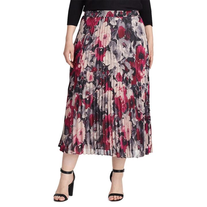 Plus Size Chaps Floral Georgette Pleated Skirt, Women's, Size: 1xl, Black