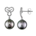 10k White Gold Tahitian Cultured Pearl & 1/6 Carat T.w. Diamond Heart & Ichthys Fish Drop Earrings, Women's, Grey