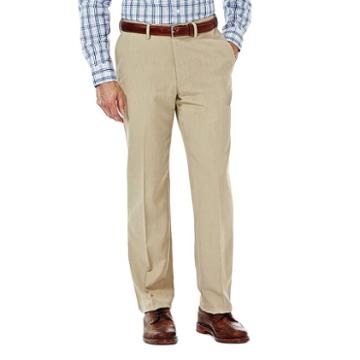 Men's Haggar Eclo Stria Straight-fit Flat-front Dress Pants, Size: 38x30, Med Beige