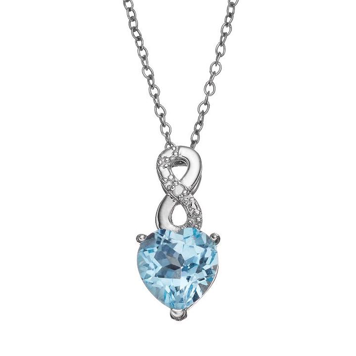 Radiant Gem Blue Topaz Sterling Silver Infinity & Heart Pendant Necklace, Women's, Size: 18