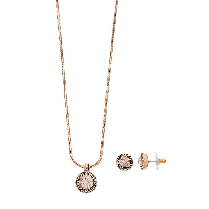 Napier Round Pendant Necklace & Stud Earring Set, Women's, Pink
