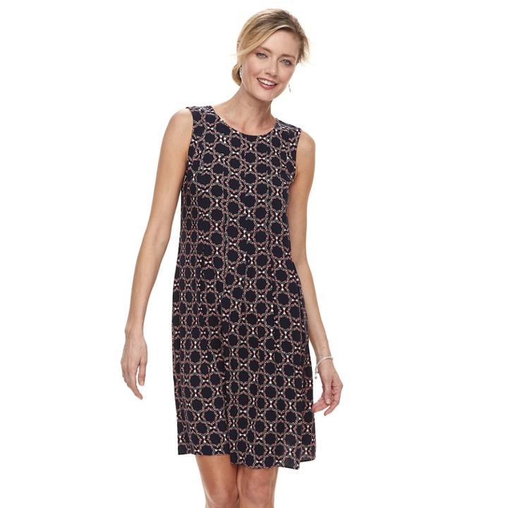 Women's Croft & Barrow&reg; Print Pleated Shift Dress, Size: Medium, Blue