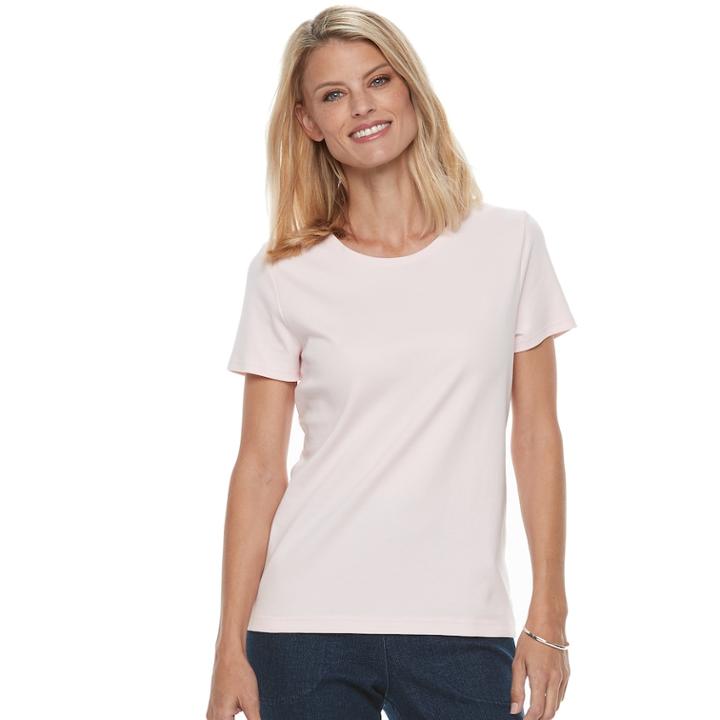 Petite Croft & Barrow&reg; Essential Crewneck Tee, Women's, Size: L Petite, Brt Pink