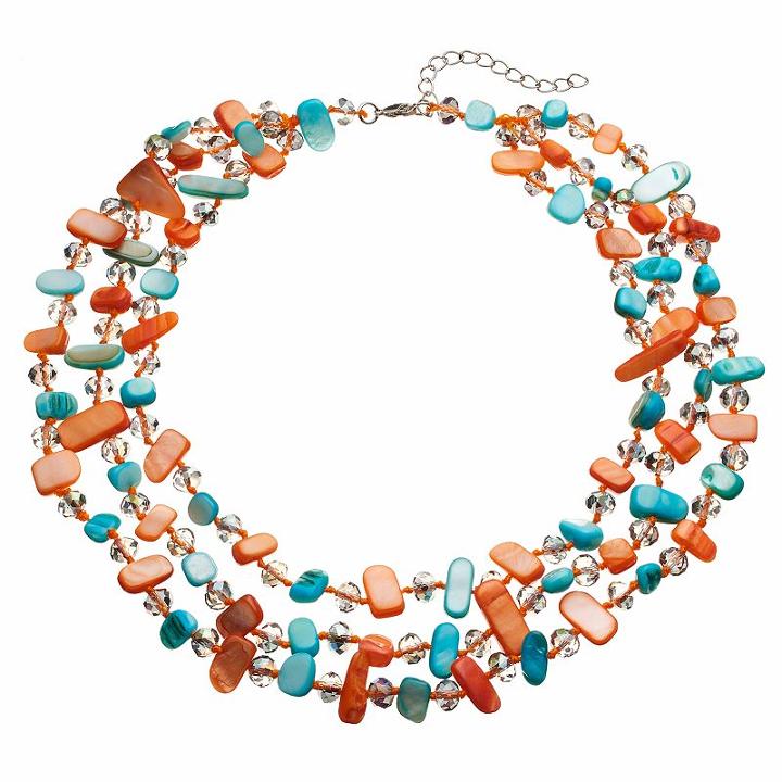 Composite Shell Beaded Multi Strand Necklace, Women's, Multicolor