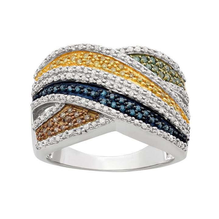 1 Carat T.w. Diamond Sterling Silver Crisscross Ring, Women's, Size: 7, Multicolor