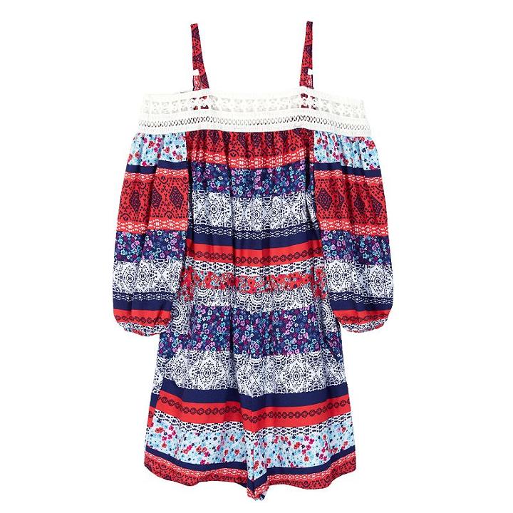 Girls 7-16 Iz Amy Byer Off The Shoulder Lace Geometric Romper, Girl's, Size: Large, Ovrfl Oth