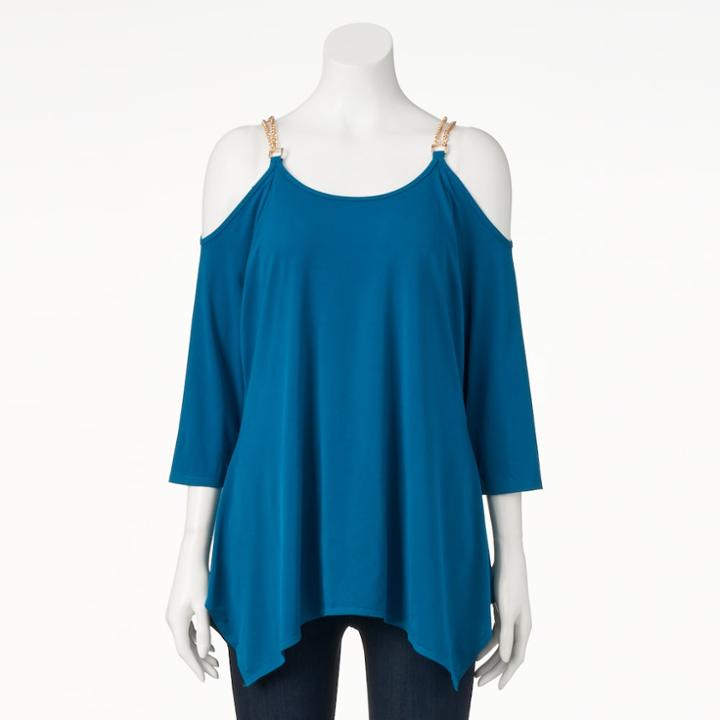 Women's Double Click Chain Cold-shoulder Top, Size: Xl, Turquoise/blue (turq/aqua)
