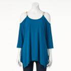 Women's Double Click Chain Cold-shoulder Top, Size: Xl, Turquoise/blue (turq/aqua)