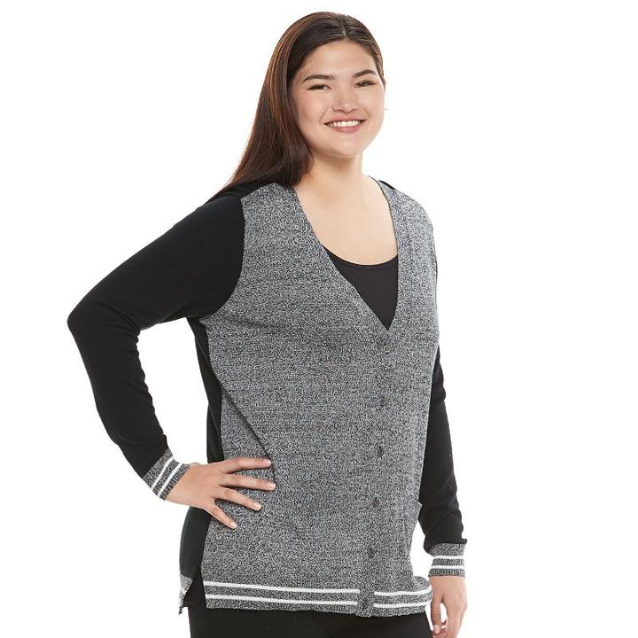 Juniors' Plus Size So&reg; Striped Trim Varsity Cardigan, Teens, Size: 3xl, Black