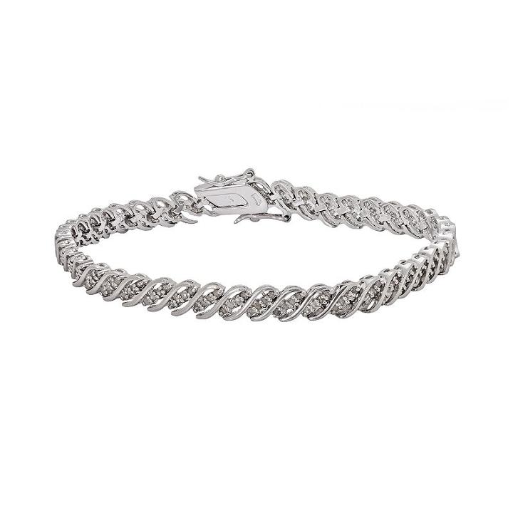 Sterling Silver 1-ct. T.w. Diamond Swirl Bracelet, Women's, Size: 7.5, White