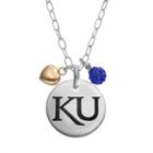 Fiora Crystal Sterling Silver Kansas Jayhawks Team Logo & Heart Pendant Necklace, Women's, Size: 16, Multicolor