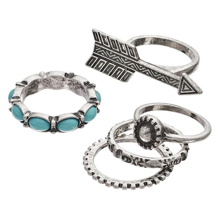 Mudd&reg; Aqua Oval, Arrow & Antiqued Ring Set, Women's, Size: 7, Blue Other