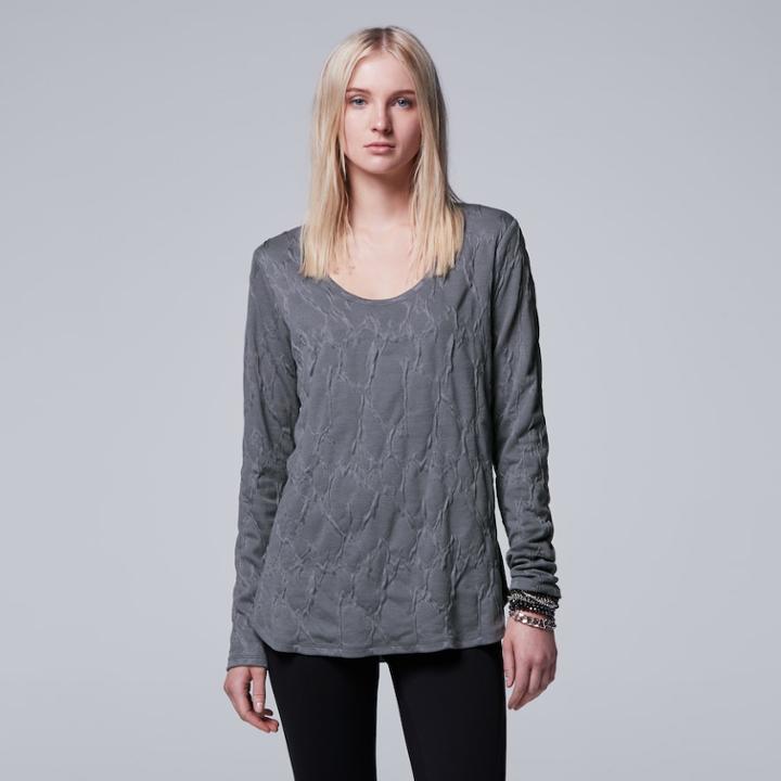 Women's Simply Vera Vera Wang Textured Scoopneck Tee, Size: Xs, Grey