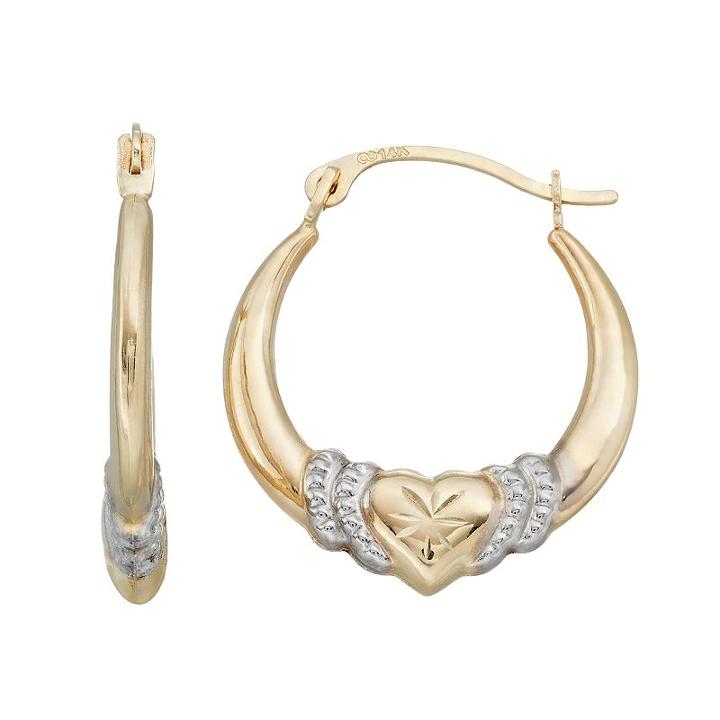 Forever 14k Two Tone Heart Hoop Earrings, Women's, Gold